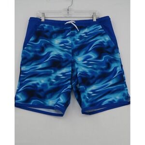 Lands' End Boys Blue Water Swirl Board Shorts with Compression Liner XXL 18H-20H